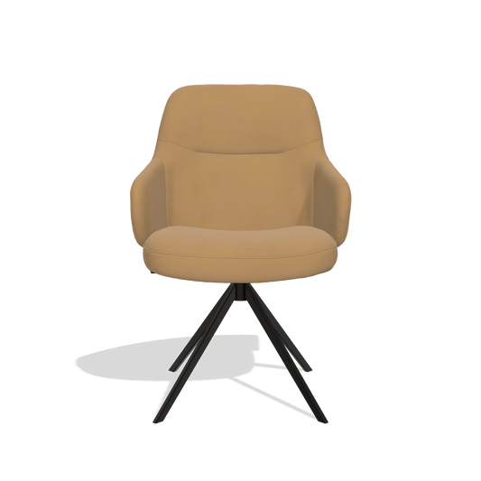 Chaise de salle à manger Marilyn De Luxe 6601 en Cuir A823 (moutarde), pied pivotant en noir, vue de face