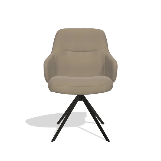 Chaise de salle à manger Marilyn De Luxe 6601 en Cuir A824 (vert sauge), pied pivotant en noir, vue de face