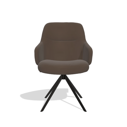 Chaise de salle à manger Marilyn De Luxe 6601 en Cuir A825 (marron), pied pivotant en noir, vue de face