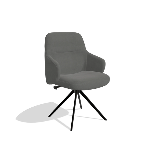 Chaise de salle à manger Marilyn De Luxe 6601 en Cuir B400 (gris foncé), pied pivotant en noir, vue de trois-quarts