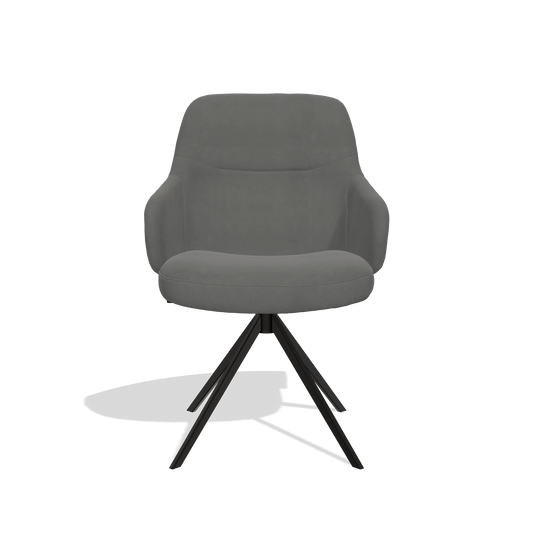 Chaise de salle à manger Marilyn De Luxe 6601 en Cuir B400 (gris foncé), pied pivotant en noir, vue de face