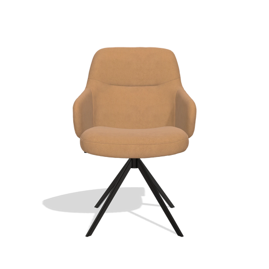 Chaise de salle à manger Marilyn De Luxe 6601 en Cuir B401 (moutarde), pied pivotant en noir, vue de face
