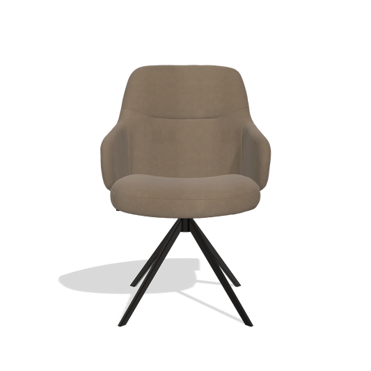 Chaise de salle à manger Marilyn De Luxe 6601 en Cuir B402 (taupe), pied pivotant en noir, vue de face