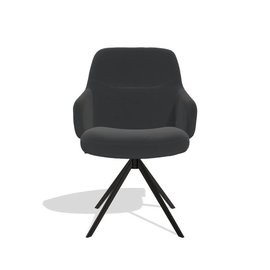 Chaise de salle à manger Marilyn De Luxe 6601 en Cuir B500 (noir), pied pivotant en noir, vue de face