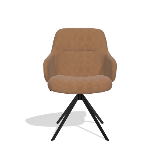 Chaise de salle à manger Marilyn De Luxe 6601 en Cuir B501 (caramel), pied pivotant en noir, vue de face