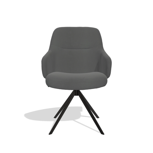 Chaise de salle à manger Marilyn De Luxe 6601 en Cuir B502 (gris foncé), pied pivotant en noir, vue de face