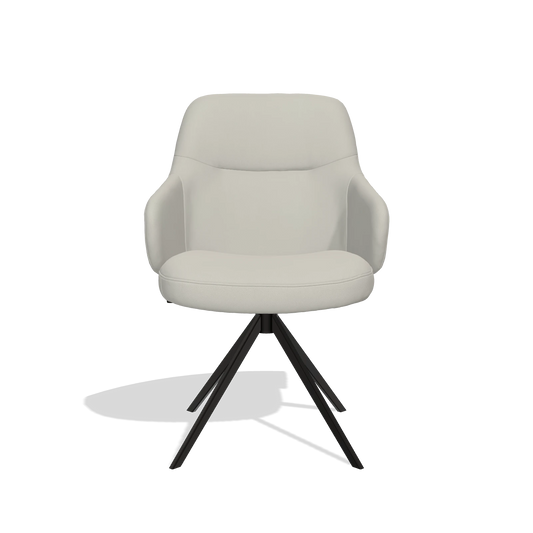 Chaise de salle à manger Marilyn De Luxe 6601 en Cuir B506 (gris clair), pied pivotant en noir, vue de face
