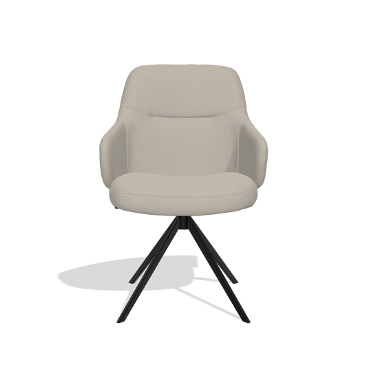 Chaise de salle à manger Marilyn De Luxe 6601 en Cuir B514 (gris clair), pied pivotant en noir, vue de face