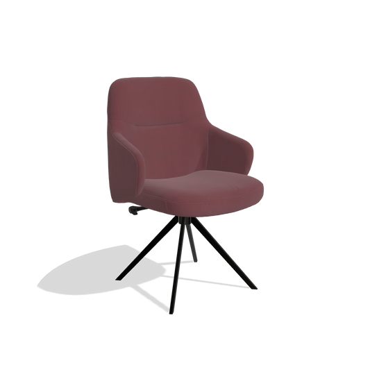 Chaise de salle à manger Marilyn De Luxe 6601 en Cuir B554 (marron), pied pivotant en noir, vue de trois-quarts