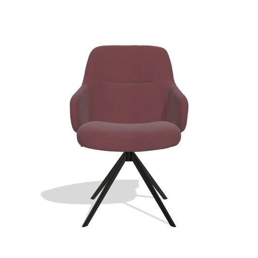Chaise de salle à manger Marilyn De Luxe 6601 en Cuir B554 (marron), pied pivotant en noir, vue de face
