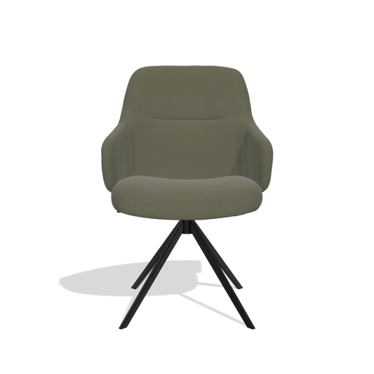 Chaise de salle à manger Marilyn De Luxe 6601 en Cuir B572 (olive), pied pivotant en noir, vue de face