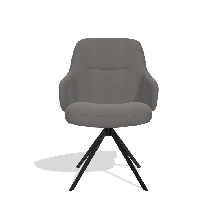 Silla de comedor Marilyn De Luxe 6601 en Piel B584 (gris oscuro), base giratoria en negro, vista frontal
