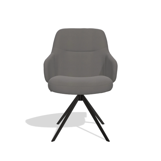 Chaise de salle à manger Marilyn De Luxe 6601 en Cuir B584 (gris foncé), pied pivotant en noir, vue de face