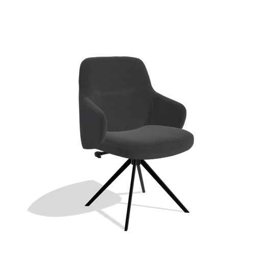 Chaise de salle à manger Marilyn De Luxe 6601 en Cuir B900 (noir), pied pivotant en noir, vue de trois-quarts