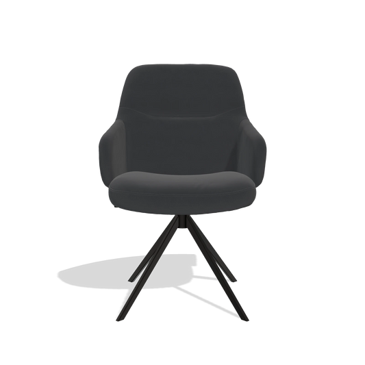 Chaise de salle à manger Marilyn De Luxe 6601 en Cuir B900 (noir), pied pivotant en noir, vue de face
