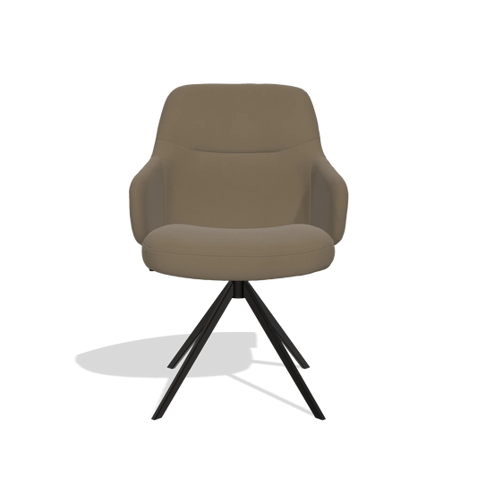 Chaise de salle à manger Marilyn De Luxe 6601 en Cuir B901 (olive), pied pivotant en noir, vue de face