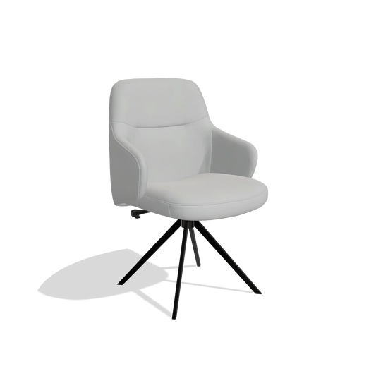 Chaise de salle à manger Marilyn De Luxe 6601 en Cuir B904 (gris clair), pied pivotant en noir, vue de trois-quarts