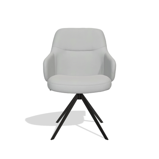 Chaise de salle à manger Marilyn De Luxe 6601 en Cuir B904 (gris clair), pied pivotant en noir, vue de face