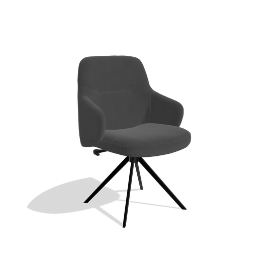 Chaise de salle à manger Marilyn De Luxe 6601 en Cuir B905 (anthracite), pied pivotant en noir, vue de trois-quarts