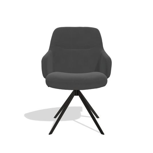 Chaise de salle à manger Marilyn De Luxe 6601 en Cuir B905 (anthracite), pied pivotant en noir, vue de face