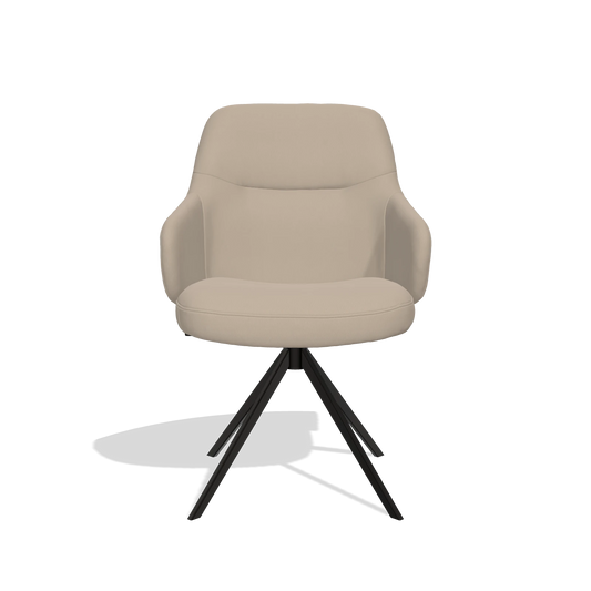 Chaise de salle à manger Marilyn De Luxe 6601 en Cuir B911 (sable), pied pivotant en noir, vue de face