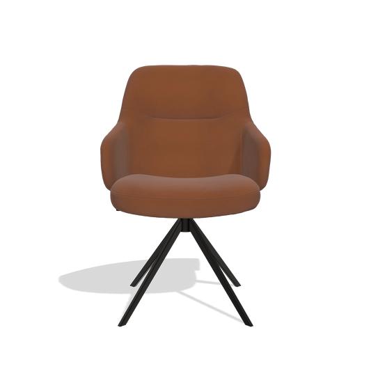 Chaise de salle à manger Marilyn De Luxe 6601 en Cuir B912 (rouille), pied pivotant en noir, vue de face