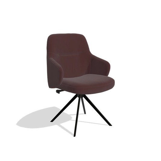 Chaise de salle à manger Marilyn De Luxe 6601 en Cuir B938 (chocolat), pied pivotant en noir, vue de trois-quarts
