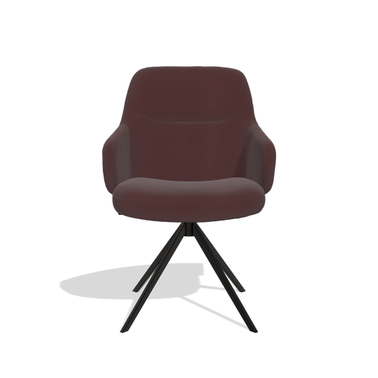 Chaise de salle à manger Marilyn De Luxe 6601 en Cuir B938 (chocolat), pied pivotant en noir, vue de face
