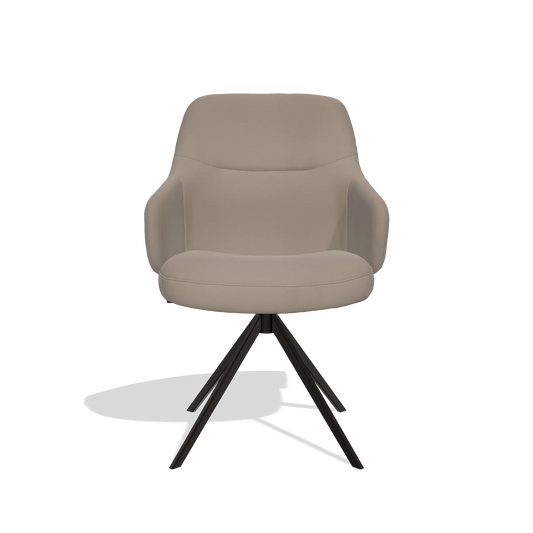 Chaise de salle à manger Marilyn De Luxe 6601 en Cuir B942 (grège), pied pivotant en noir, vue de face