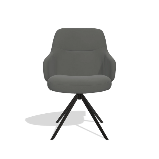 Chaise de salle à manger Marilyn De Luxe 6601 en Cuir B945 (gris foncé), pied pivotant en noir, vue de face