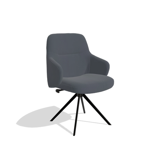 Chaise de salle à manger Marilyn De Luxe 6601 en Cuir B961 (gris foncé), pied pivotant en noir, vue de trois-quarts