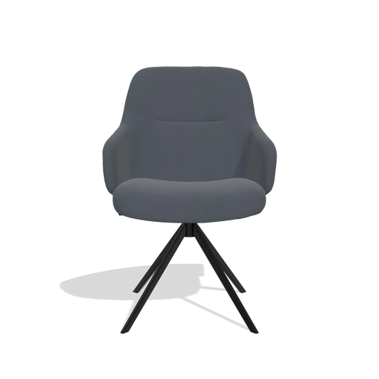 Chaise de salle à manger Marilyn De Luxe 6601 en Cuir B961 (gris foncé), pied pivotant en noir, vue de face