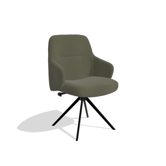Chaise de salle à manger Marilyn De Luxe 6601 en Cuir B962 (gris foncé), pied pivotant en noir, vue de trois-quarts