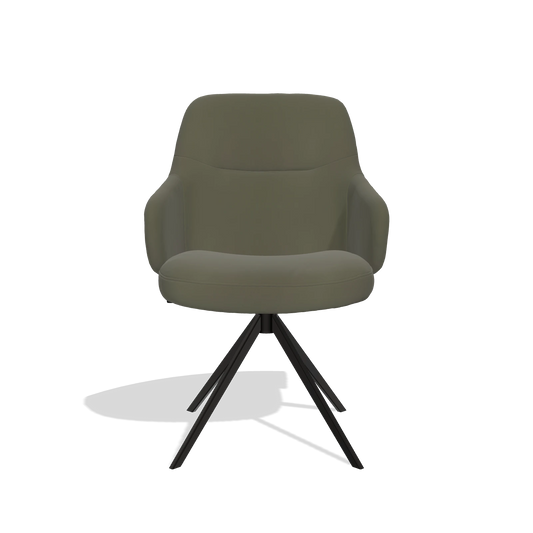 Chaise de salle à manger Marilyn De Luxe 6601 en Cuir B962 (gris foncé), pied pivotant en noir, vue de face