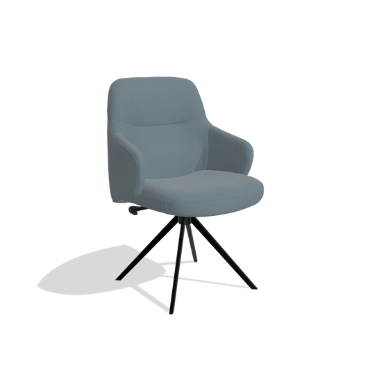 Chaise de salle à manger Marilyn De Luxe 6601 en Cuir B963 (gris), pied pivotant en noir, vue de trois-quarts