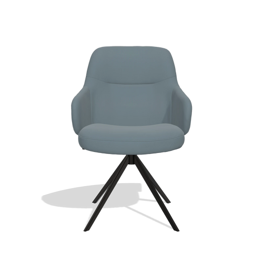 Chaise de salle à manger Marilyn De Luxe 6601 en Cuir B963 (gris), pied pivotant en noir, vue de face