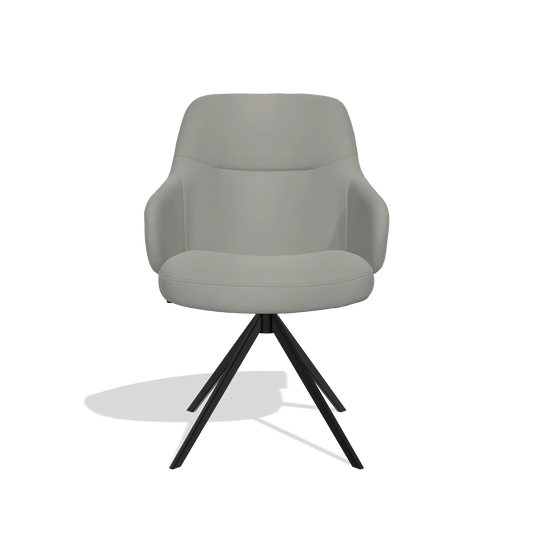 Chaise de salle à manger Marilyn De Luxe 6601 en Cuir B967 (grège), pied pivotant en noir, vue de face