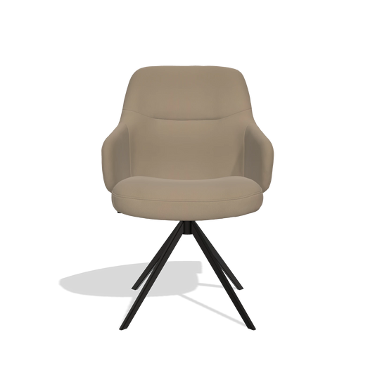 Chaise de salle à manger Marilyn De Luxe 6601 en Cuir B968 (taupe), pied pivotant en noir, vue de face