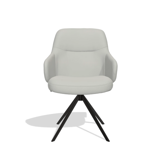 Chaise de salle à manger Marilyn De Luxe 6601 en Cuir B970 (gris clair), pied pivotant en noir, vue de face