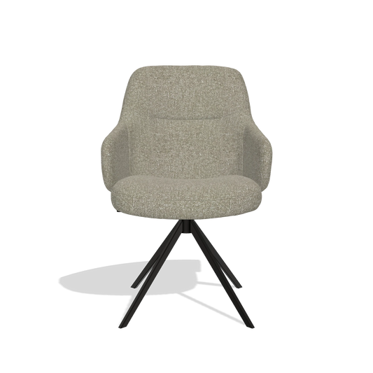 Chaise de salle à manger Marilyn De Luxe 6601 en tissu Lodge 05 (taupe), pied pivotant en noir, vue de face