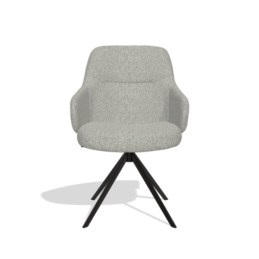 Chaise de salle à manger Marilyn De Luxe 6601 en tissu Lodge 110 (grège), pied pivotant en noir, vue de face