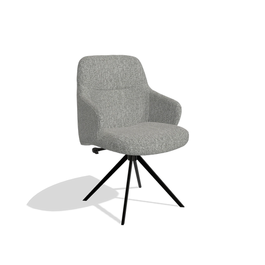 Chaise de salle à manger Marilyn De Luxe 6601 en tissu Lodge 40 (gris), pied pivotant en noir, vue de trois-quarts