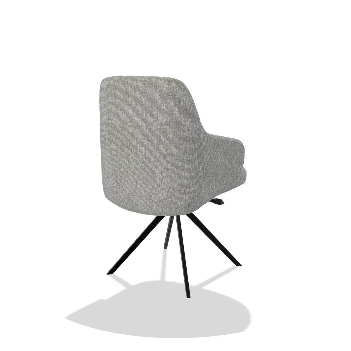 Chaise de salle à manger Marilyn De Luxe 6601 en tissu Lodge 60 (grège), pied pivotant en noir, vue de trois-quarts arrière