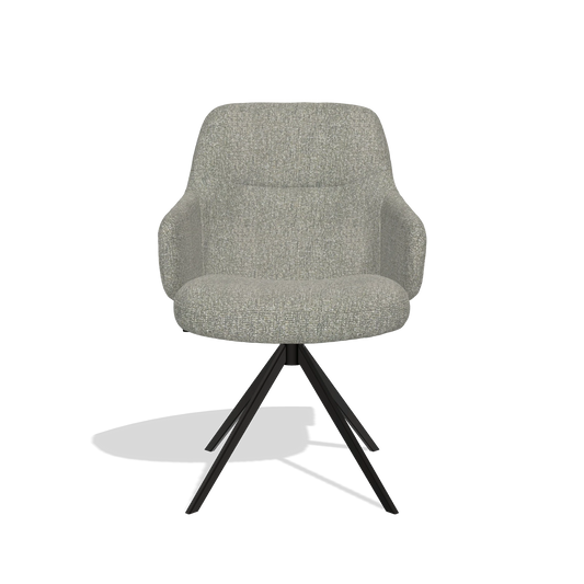 Chaise de salle à manger Marilyn De Luxe 6601 en tissu Lodge 84 (taupe), pied pivotant en noir, vue de face