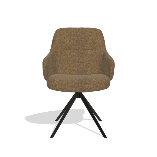 Chaise de salle à manger Marilyn De Luxe 6601 en tissu Mito 14 (marron), pied pivotant en noir, vue de face