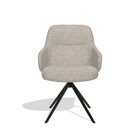 Chaise de salle à manger Marilyn De Luxe 6601 en tissu Mito 180 (grège), pied pivotant en noir, vue de face