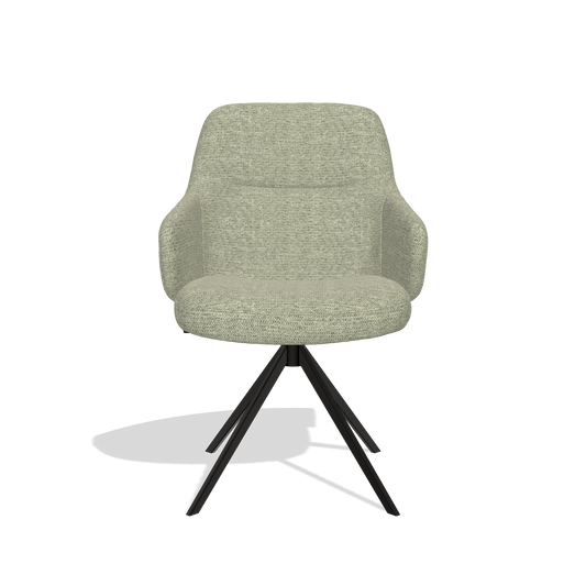 Chaise de salle à manger Marilyn De Luxe 6601 en tissu Mito 55 (vert sauge), pied pivotant en noir, vue de face