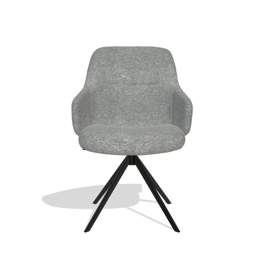 Chaise de salle à manger Marilyn De Luxe 6601 en tissu Mito 97 (taupe), pied pivotant en noir, vue de face