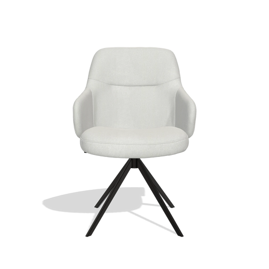 Chaise de salle à manger Marilyn De Luxe 6601 en tissu Niagara 901 (gris clair), pied pivotant en noir, vue de face
