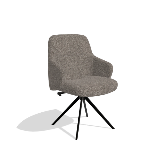 Chaise de salle à manger Marilyn De Luxe 6601 en tissu Oasis 108 (gris foncé), pied pivotant en noir, vue de trois-quarts